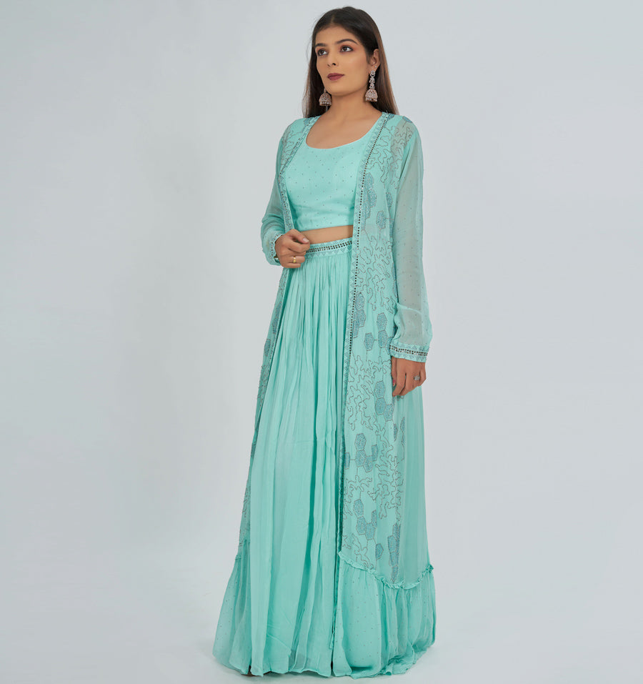 Sea Green Salwar Kameez Crop Top - kaystore.in