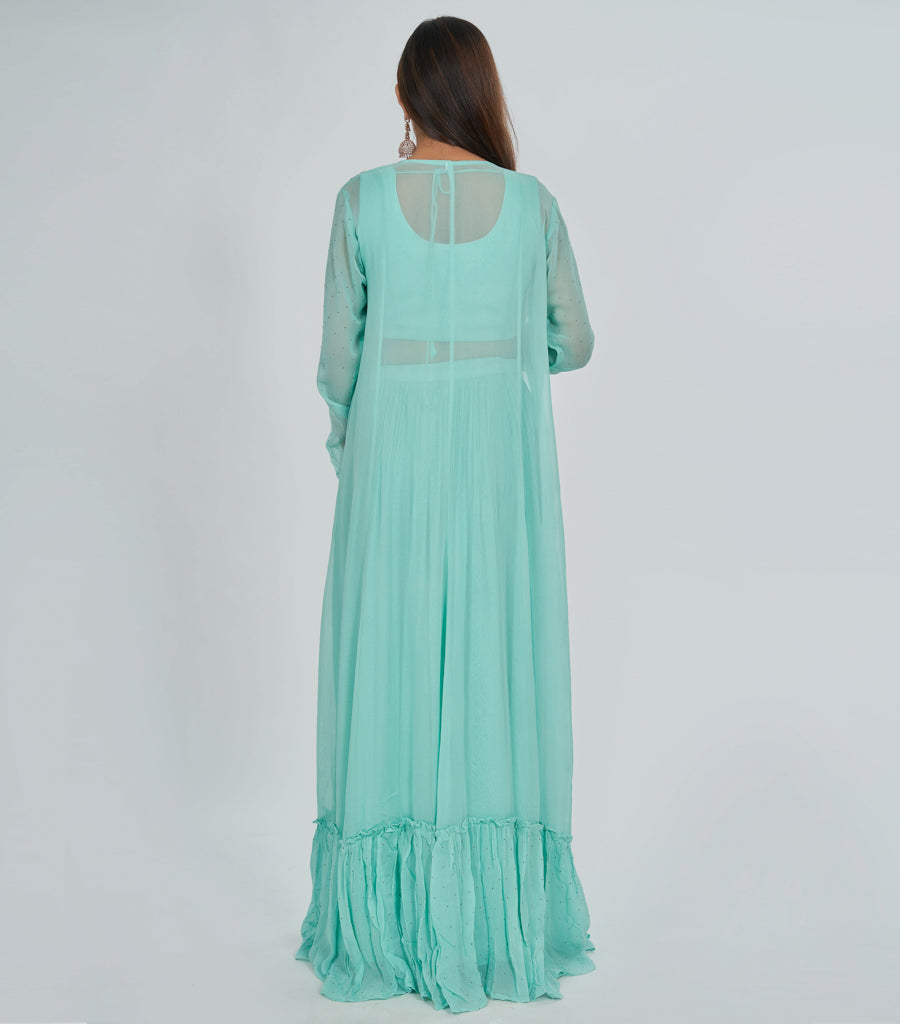 Sea Green Salwar Kameez Crop Top - kaystore.in