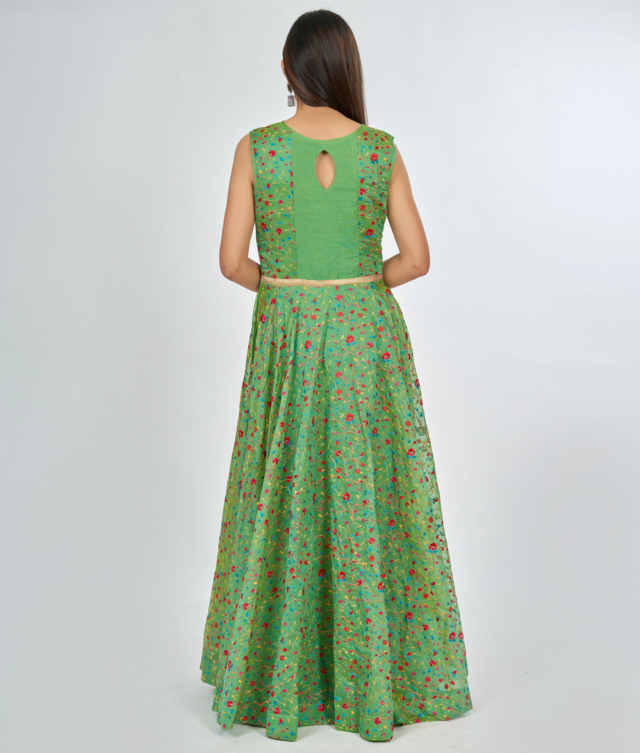 Green Chanderi Silk Salwar Kameez Anarkali - kaystore.in