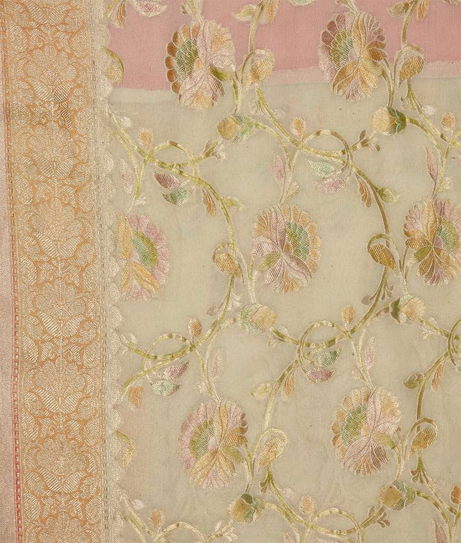 Cream Banarasi Khaddi Georgette Saree Gold Zari - kaystore.in
