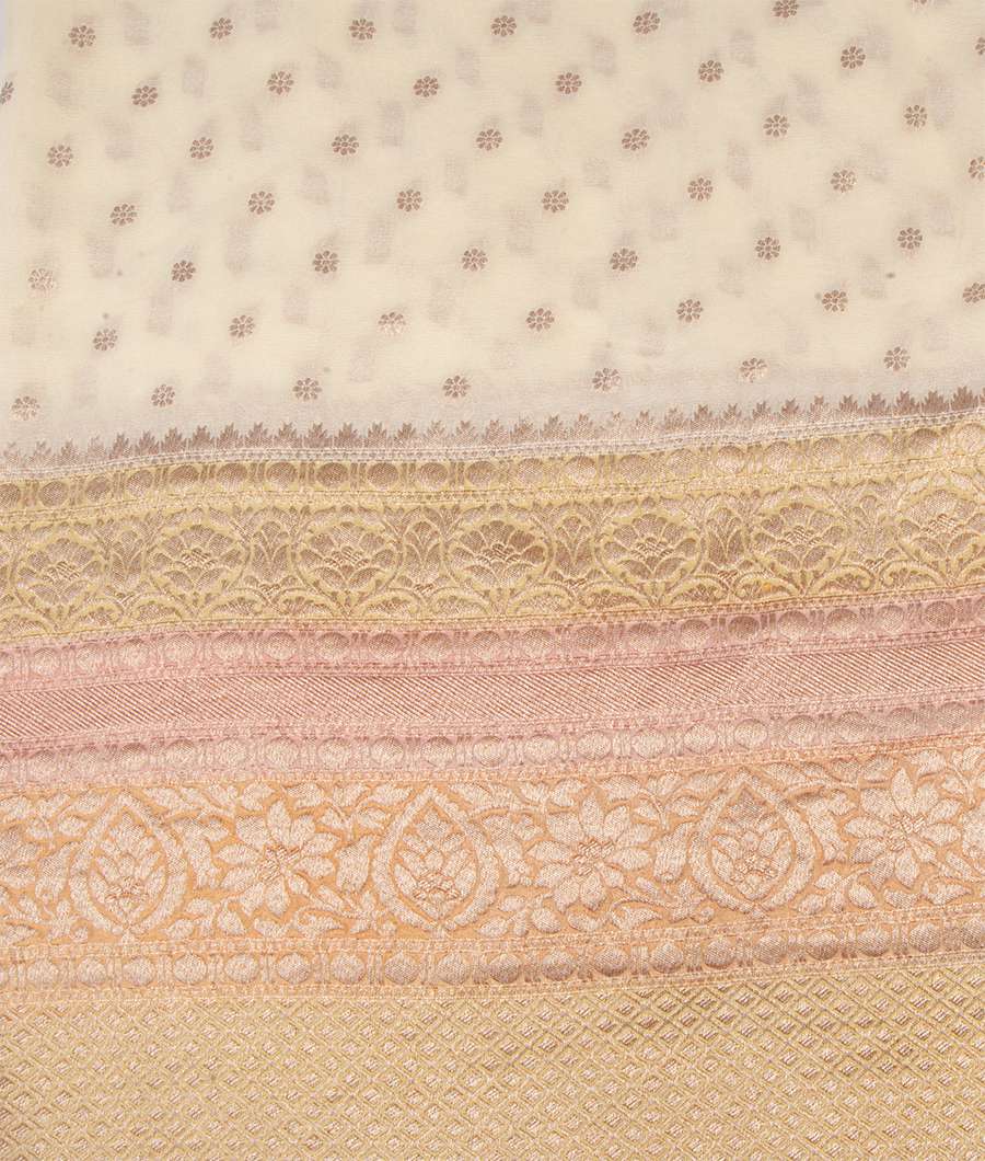 Cream Banarasi Khaddi Georgette Saree Silver Zari - kaystore.in