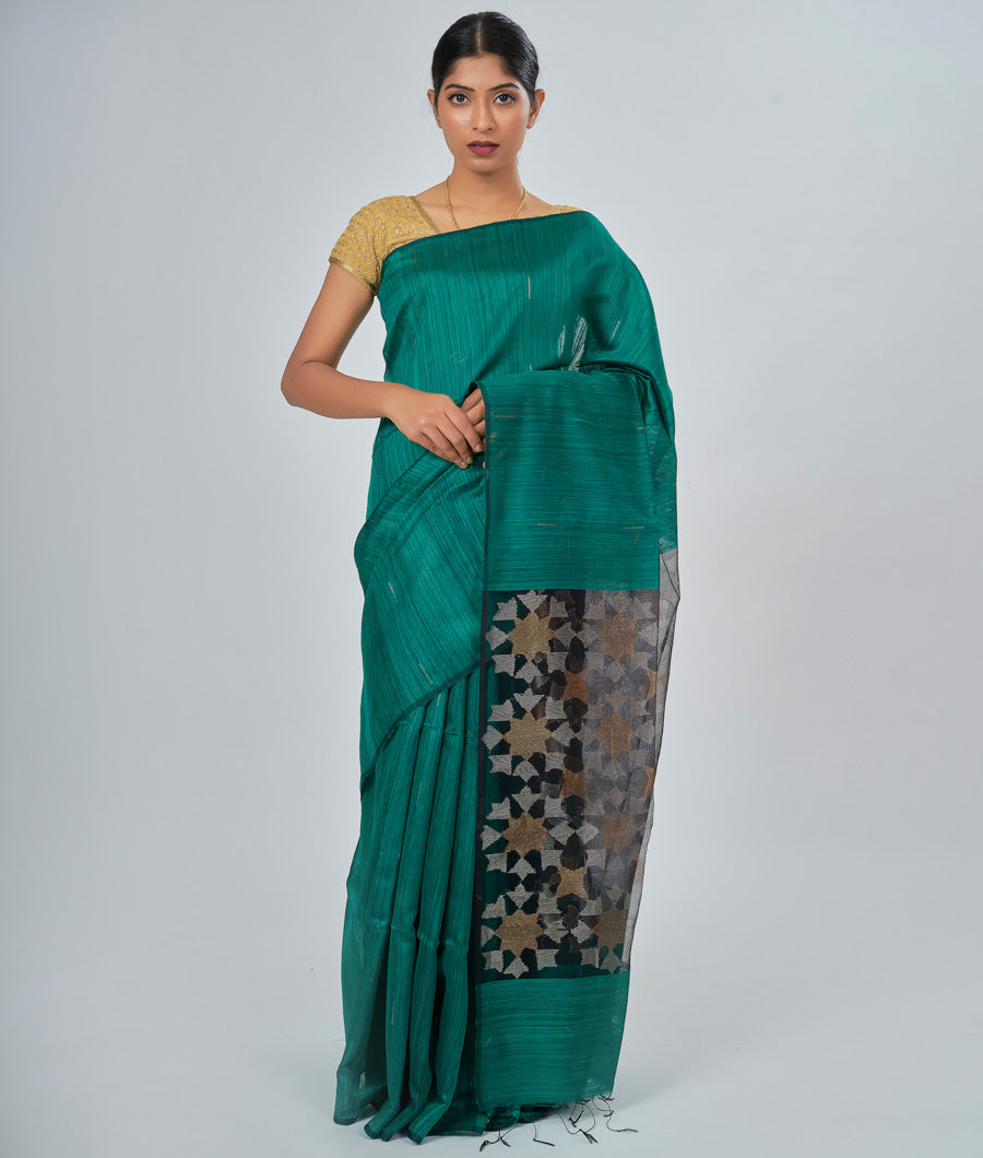 Green Silk Saree Gold And Silver - kaystore.in