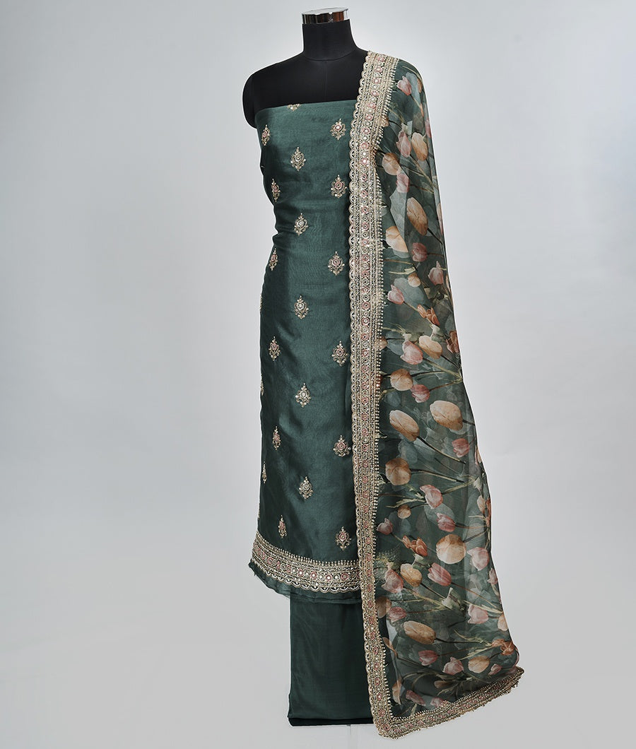 Green Organza Unstitched Salwar - kaystore.in