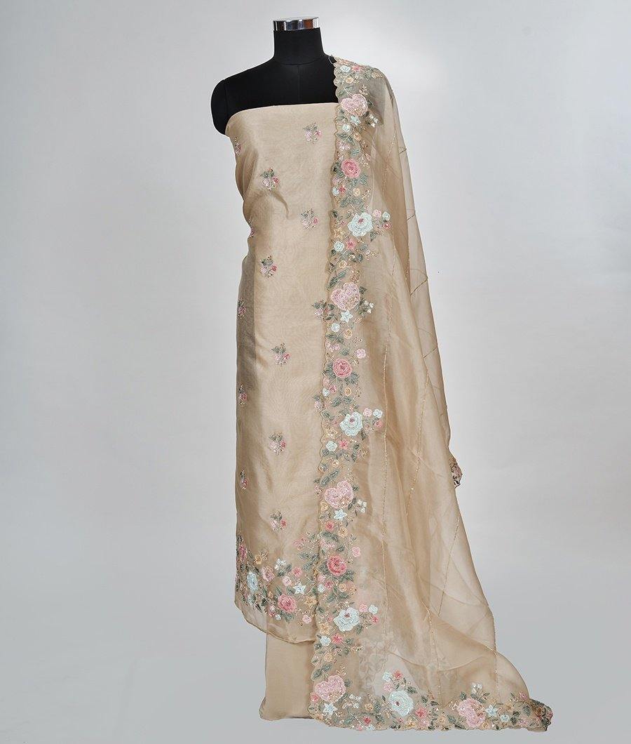 Beige Organza Unstitched Salwar - kaystore.in