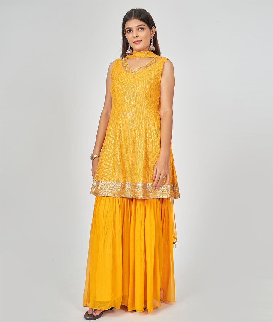 Yellow Salwar Kameez With Sharara - kaystore.in