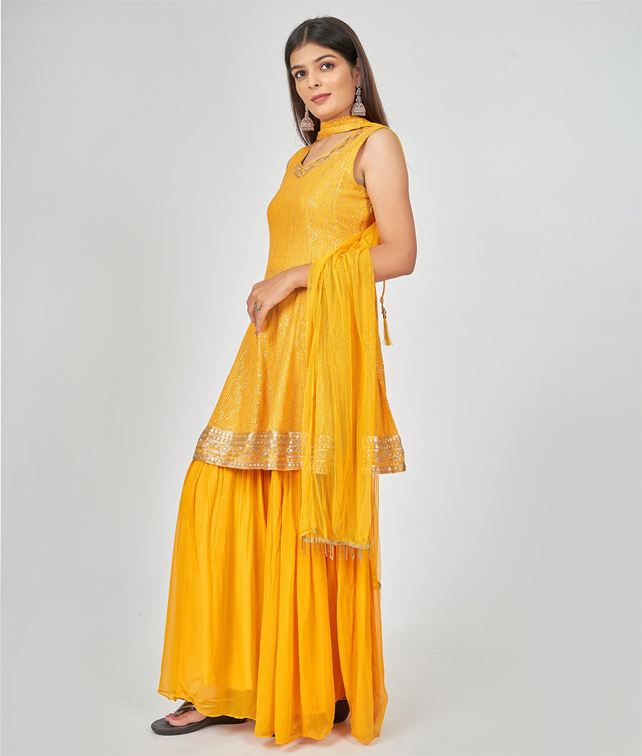 Yellow Salwar Kameez With Sharara - kaystore.in