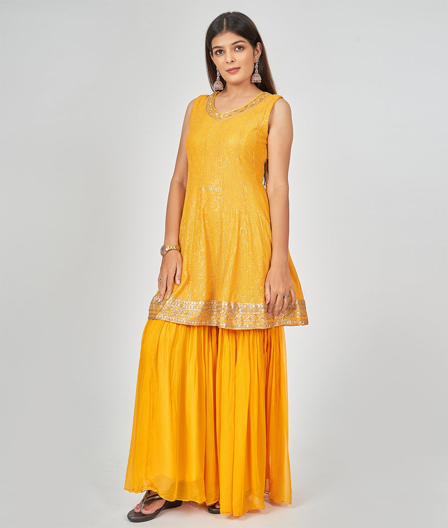 Yellow Salwar Kameez With Sharara - kaystore.in