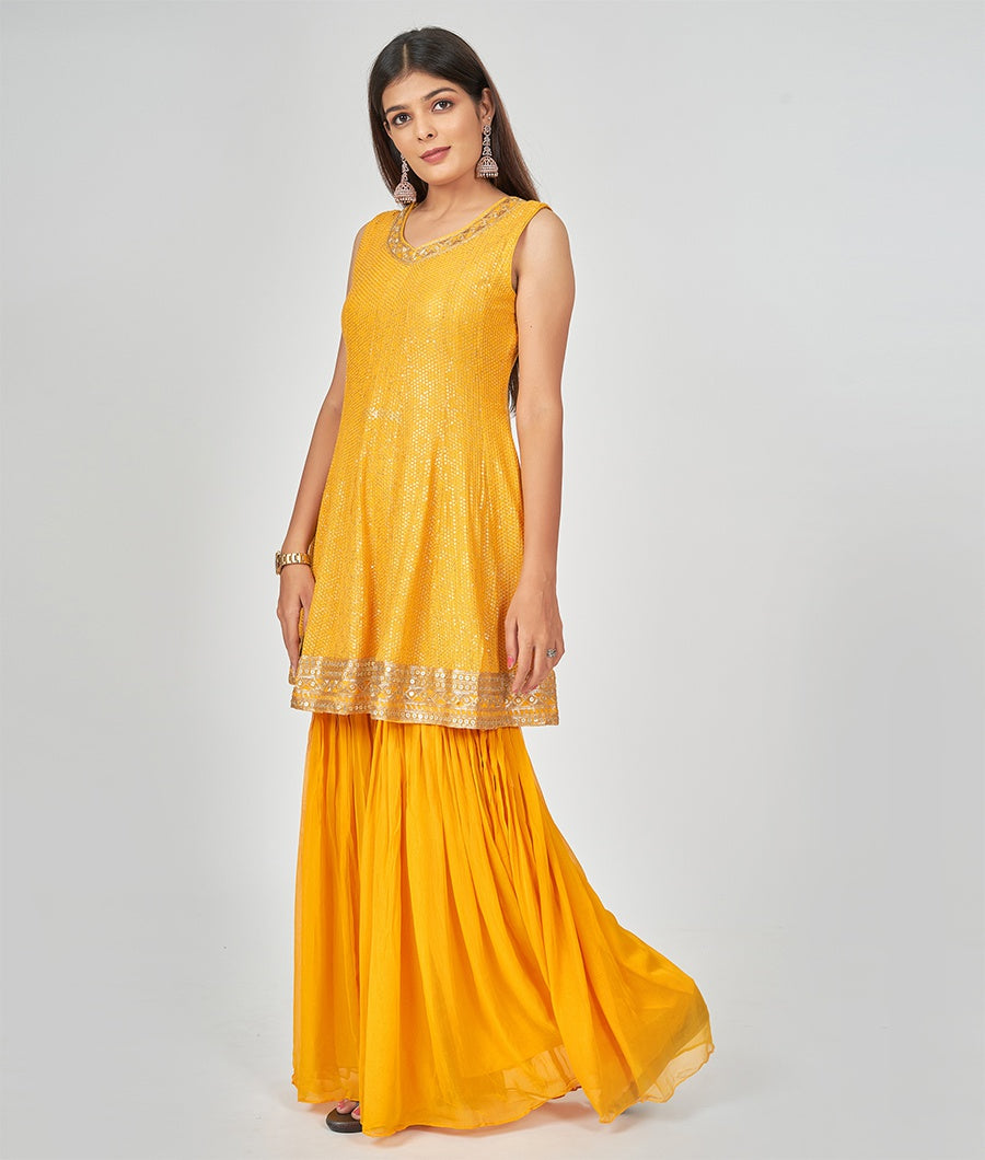 Yellow Salwar Kameez With Sharara - kaystore.in