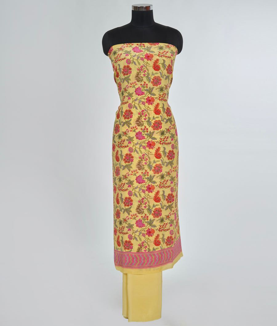 Yellow Crepe Unstitched Salwar - kaystore.in