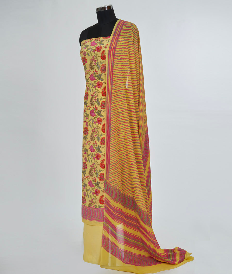 Yellow Crepe Unstitched Salwar - kaystore.in