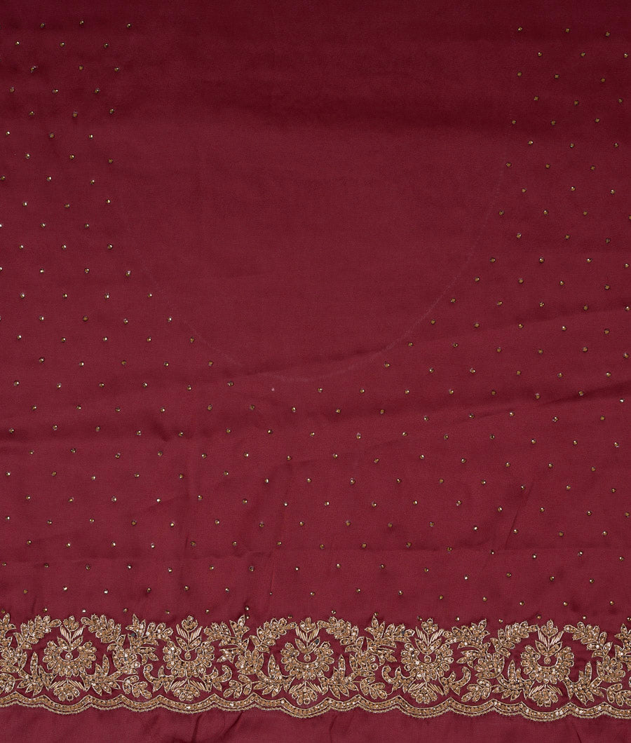 Maroon Satin Saree Gold Stone With Zardosi Work - kaystore.in