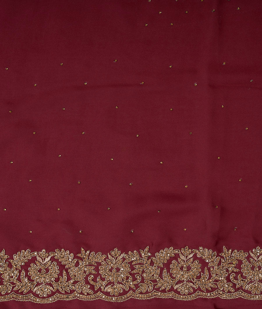 Maroon Satin Saree Gold Stone With Zardosi Work - kaystore.in
