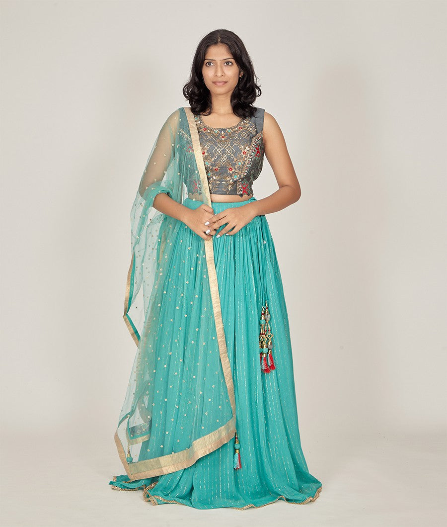 Green Lehenga Zari - kaystore.in