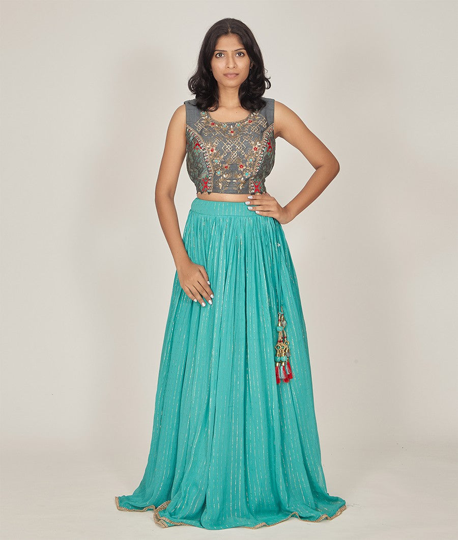 Green Lehenga Zari - kaystore.in