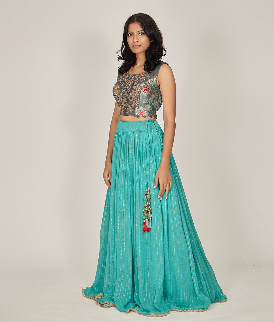 Green Lehenga Zari - kaystore.in