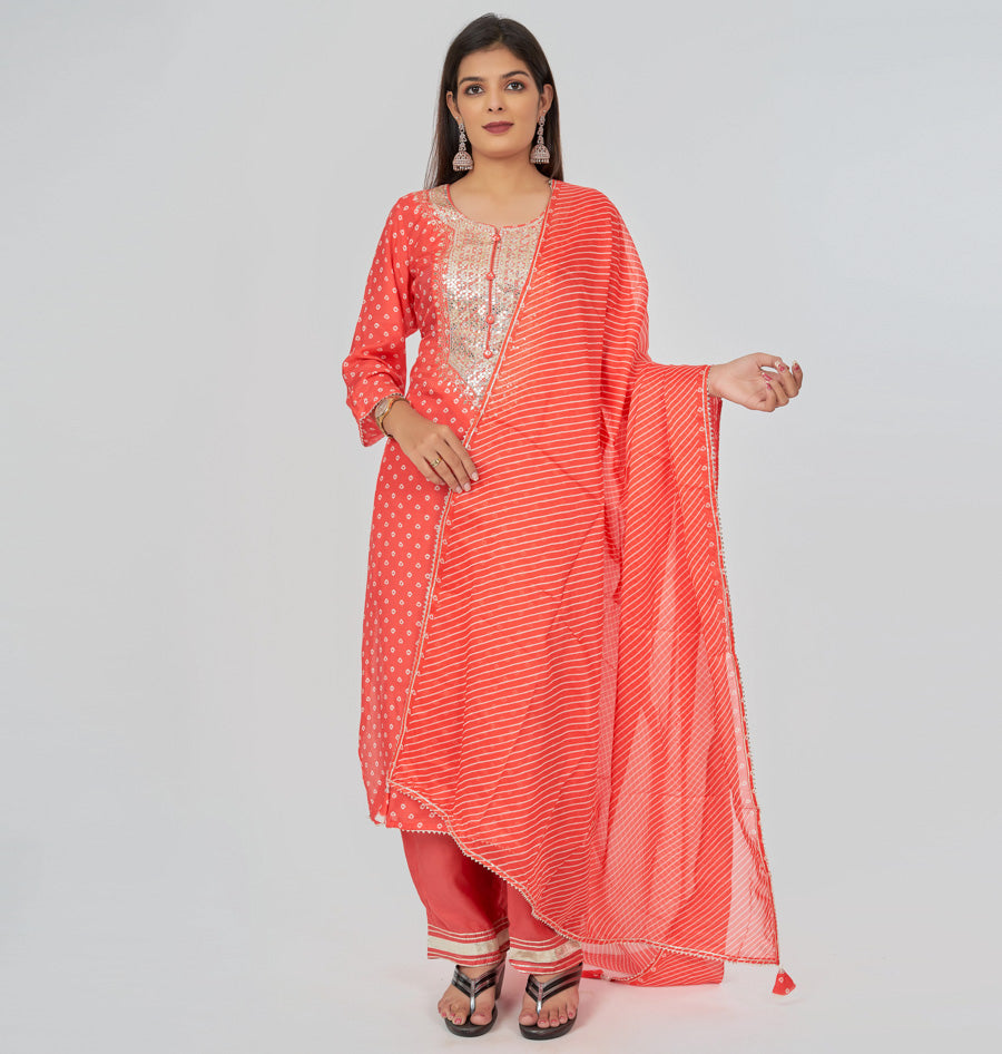 Peach Cotton Silk Salwar Kameez - kaystore.in