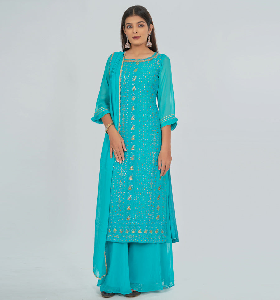 Green Salwar Kameez Plazo Set - kaystore.in