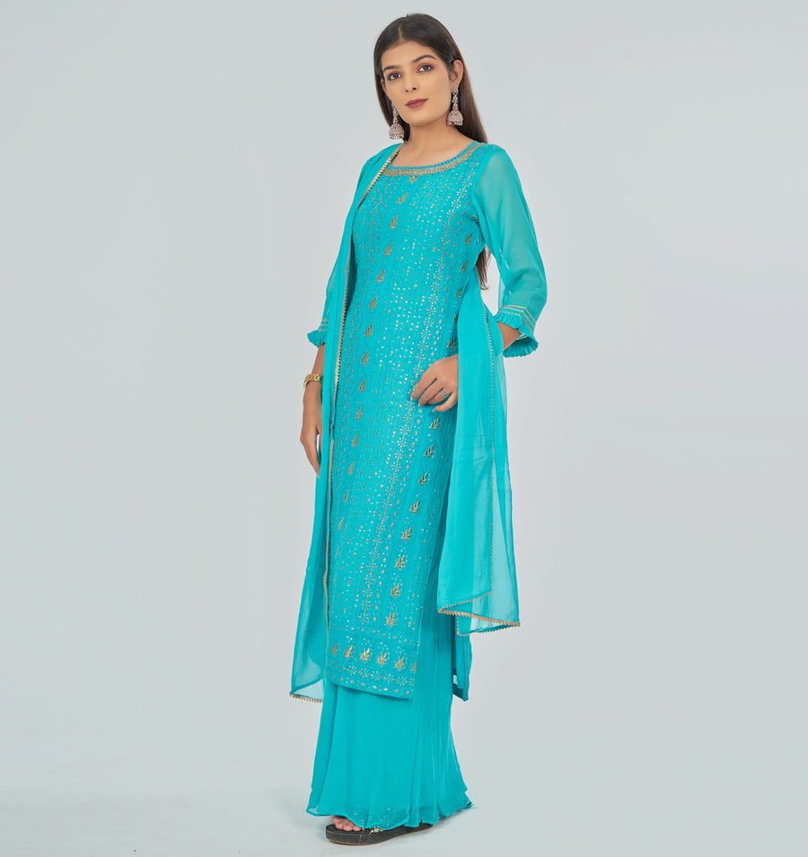 Green Salwar Kameez Plazo Set - kaystore.in