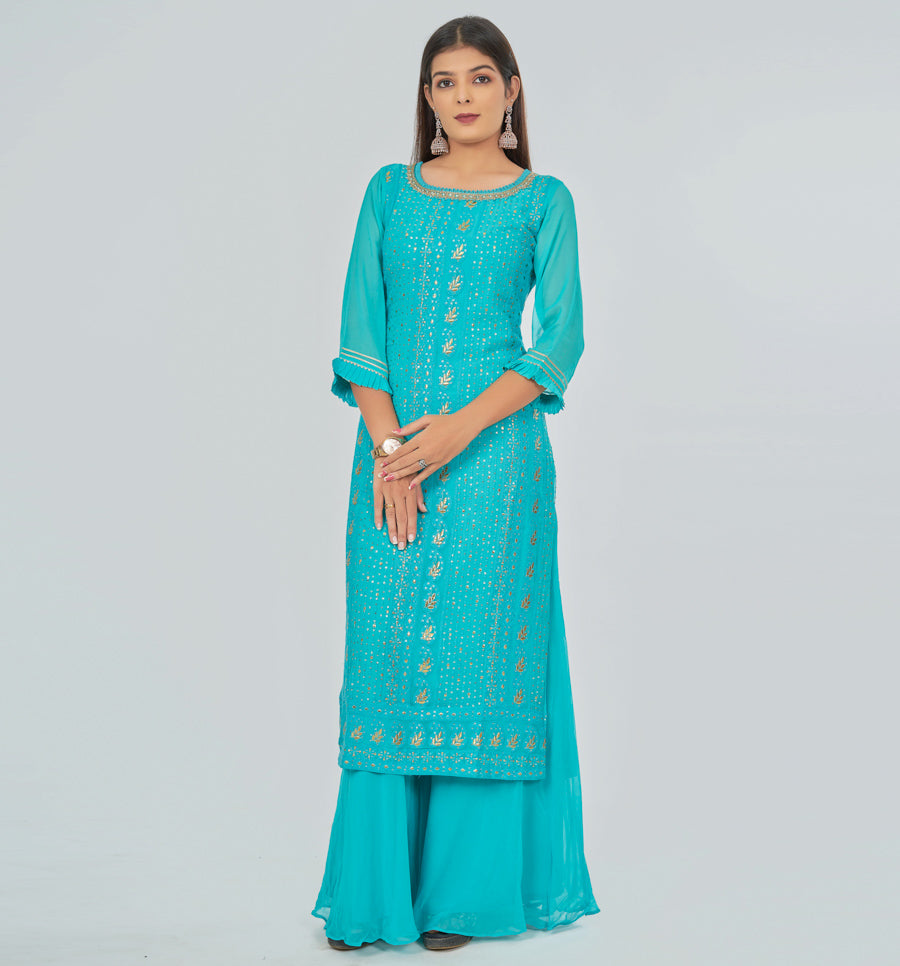 Green Salwar Kameez Plazo Set - kaystore.in