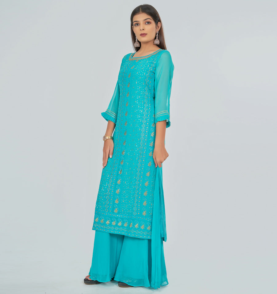 Green Salwar Kameez Plazo Set - kaystore.in