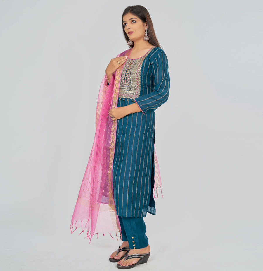 Peacock Blue Silk Salwar Kameez - kaystore.in