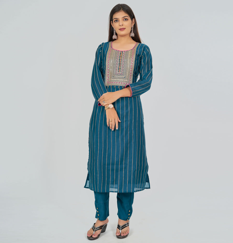 Peacock Blue Silk Salwar Kameez - kaystore.in