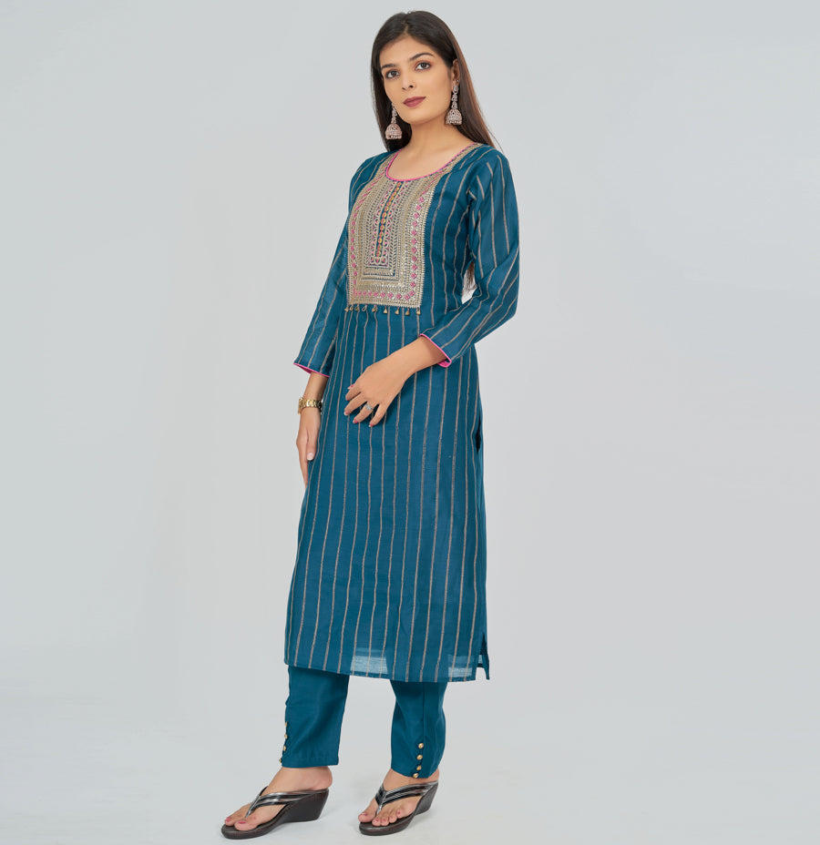 Peacock Blue Silk Salwar Kameez - kaystore.in