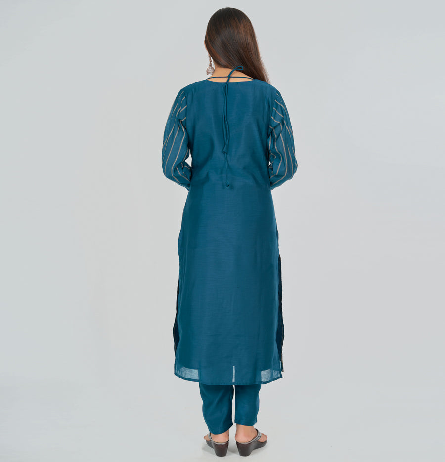 Peacock Blue Silk Salwar Kameez - kaystore.in