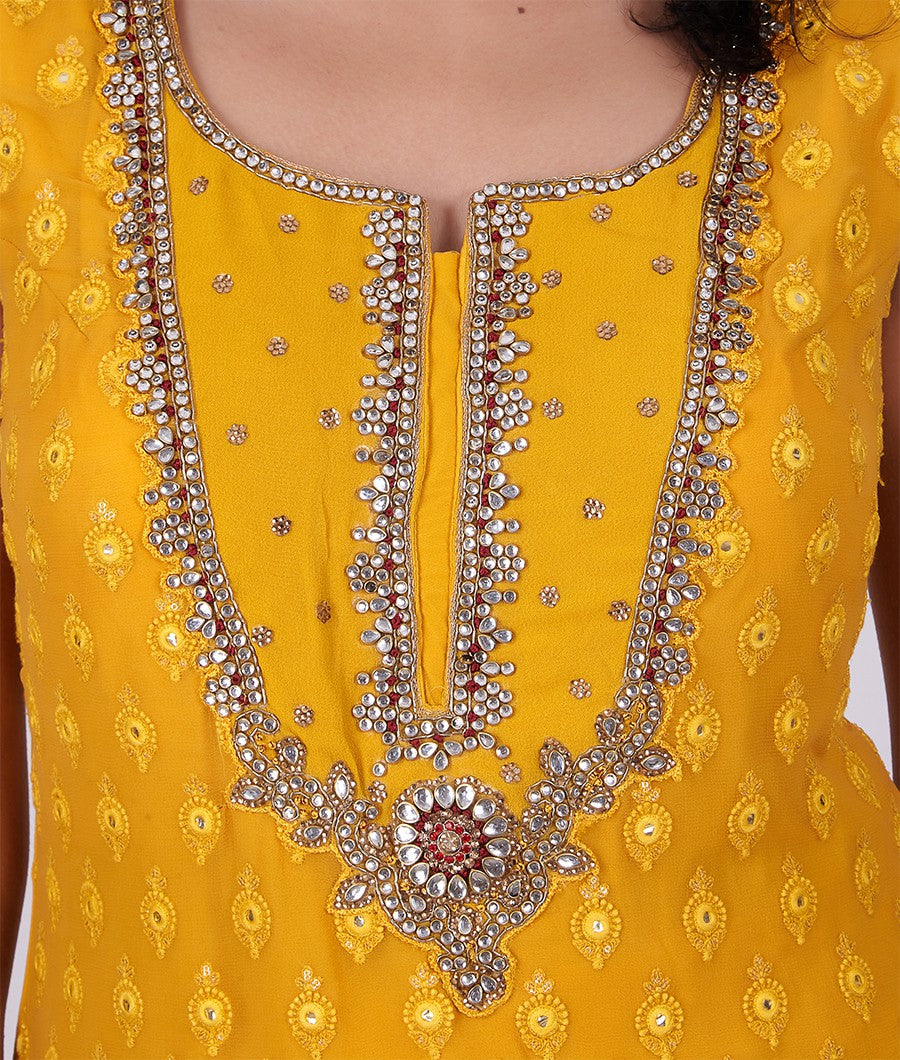 Georgette Yellow Salwar Kameez - kaystore.in