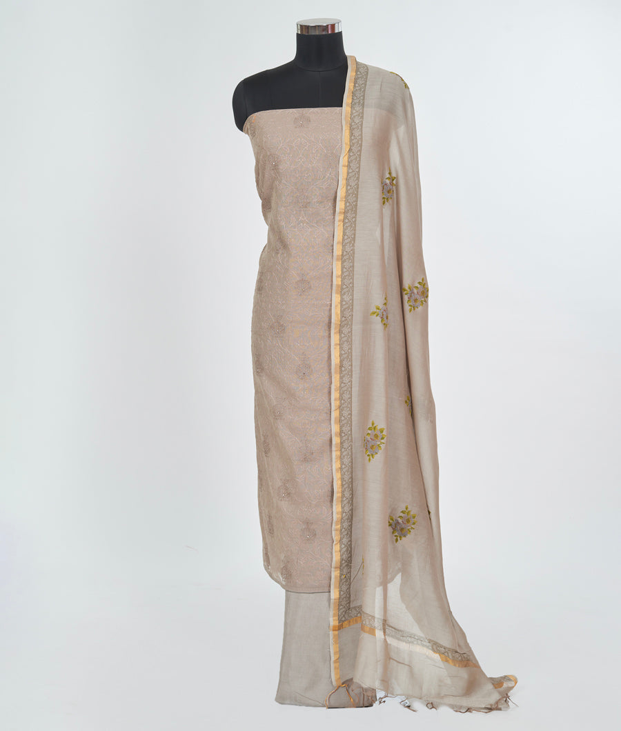 Grey Chanderi Unstitched Salwar - kaystore.in