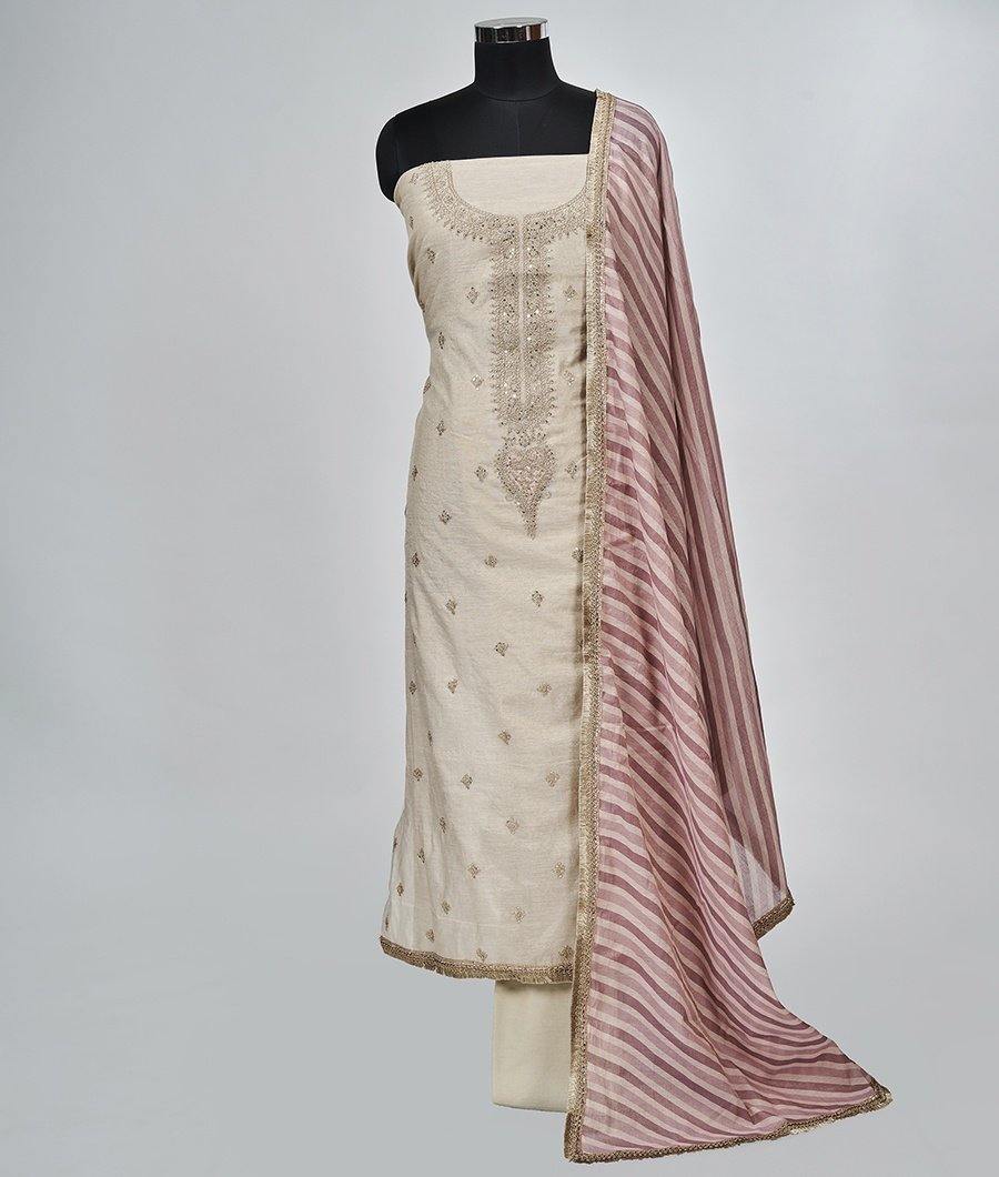 Beige Shimmer Unstitched Salwar - kaystore.in