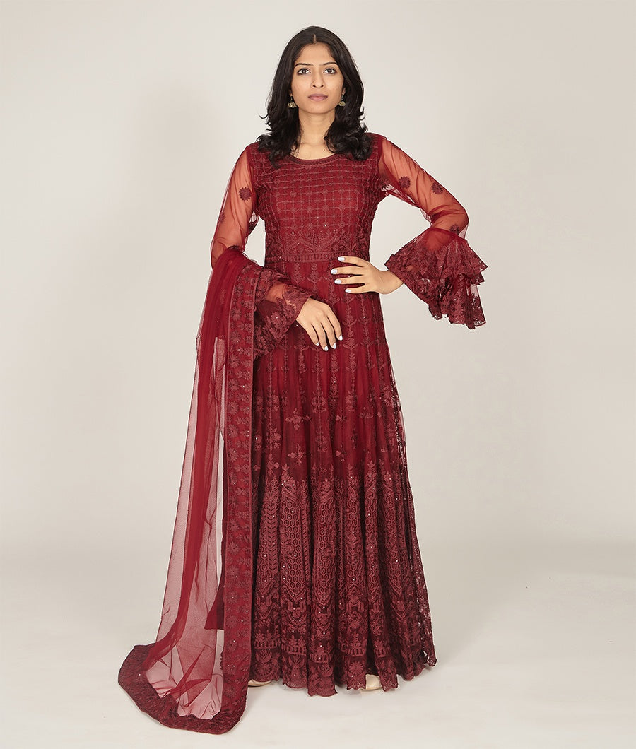 Maroon Net Salwar Kameez - kaystore.in