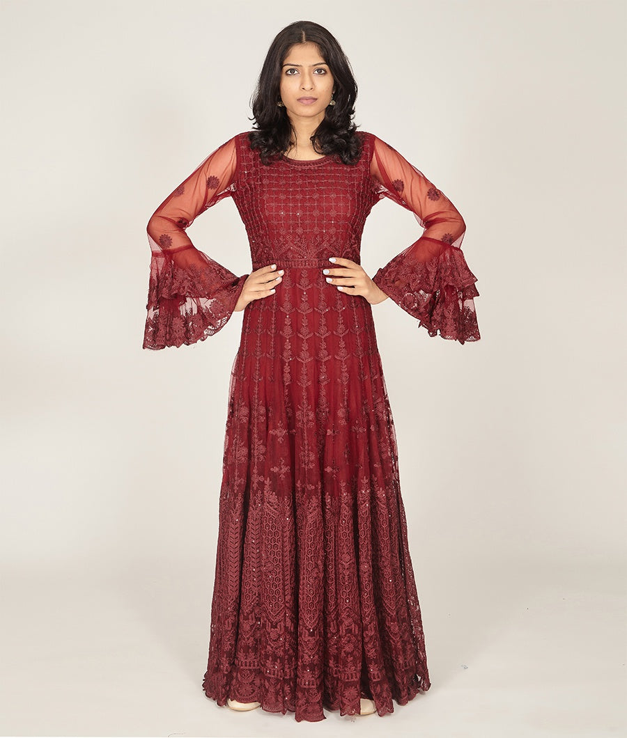 Maroon Net Salwar Kameez - kaystore.in