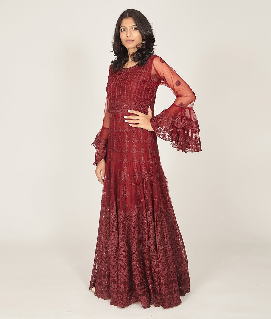 Maroon Net Salwar Kameez - kaystore.in