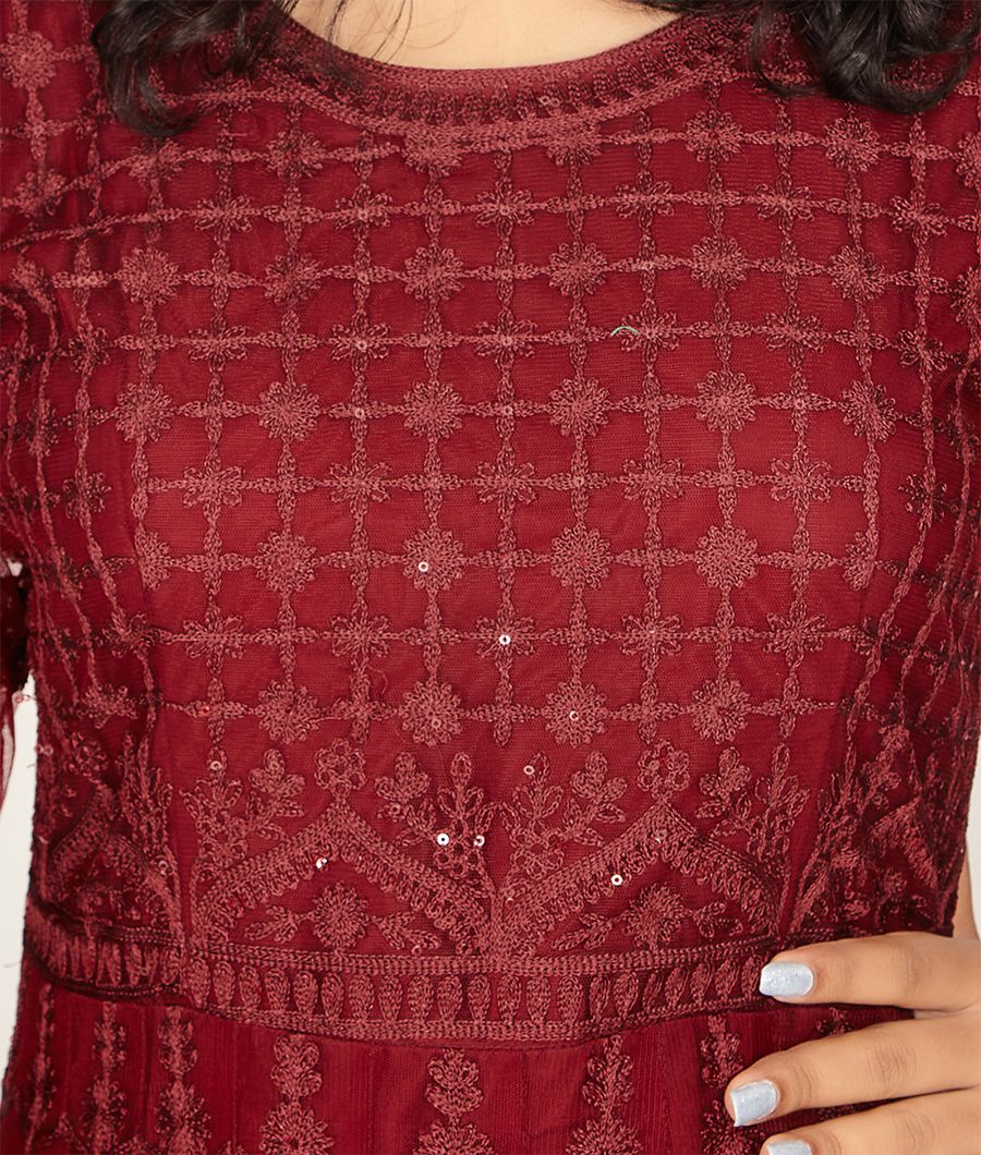 Maroon Net Salwar Kameez - kaystore.in