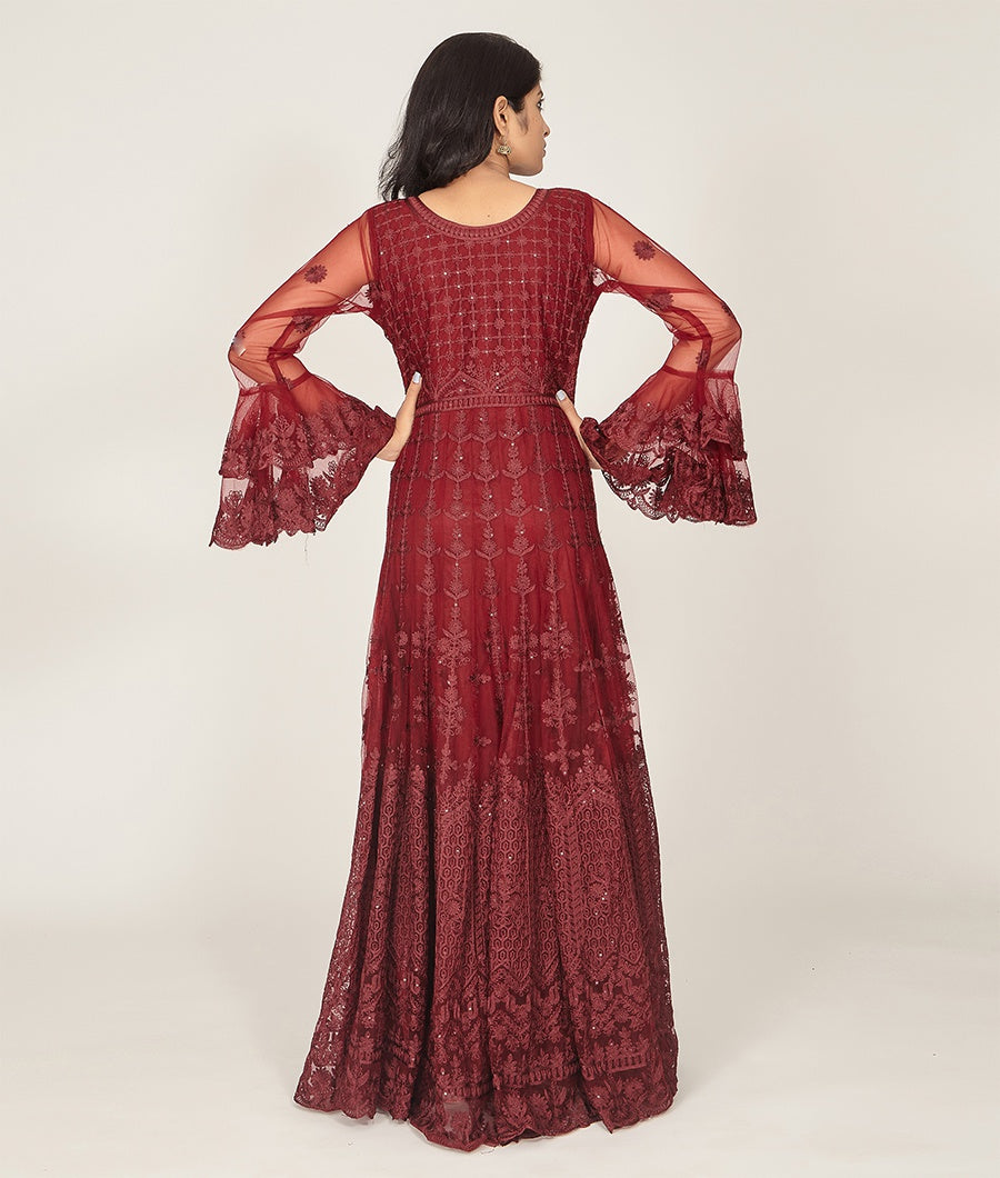 Maroon Net Salwar Kameez - kaystore.in