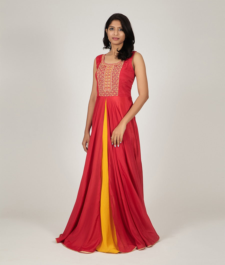 Red With Yellow Salwar Kameez - kaystore.in