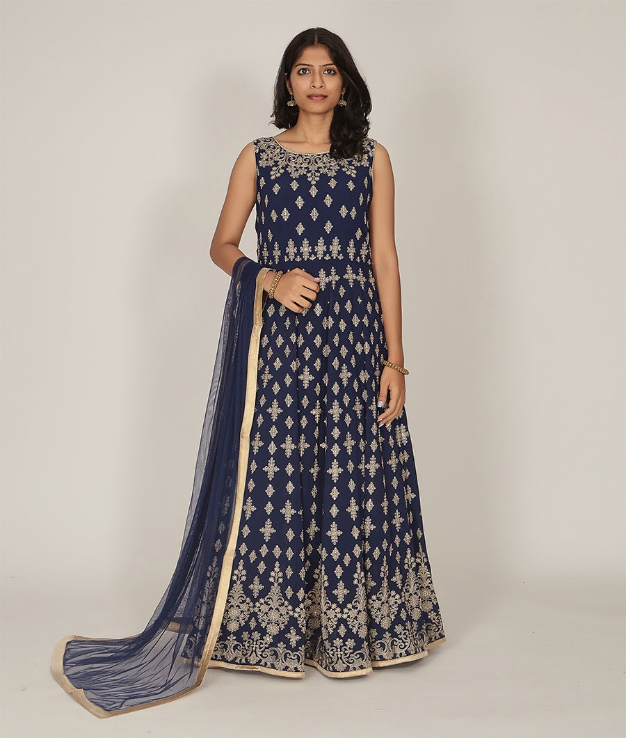 Navy Georgette Blue Salwar Kameez - kaystore.in