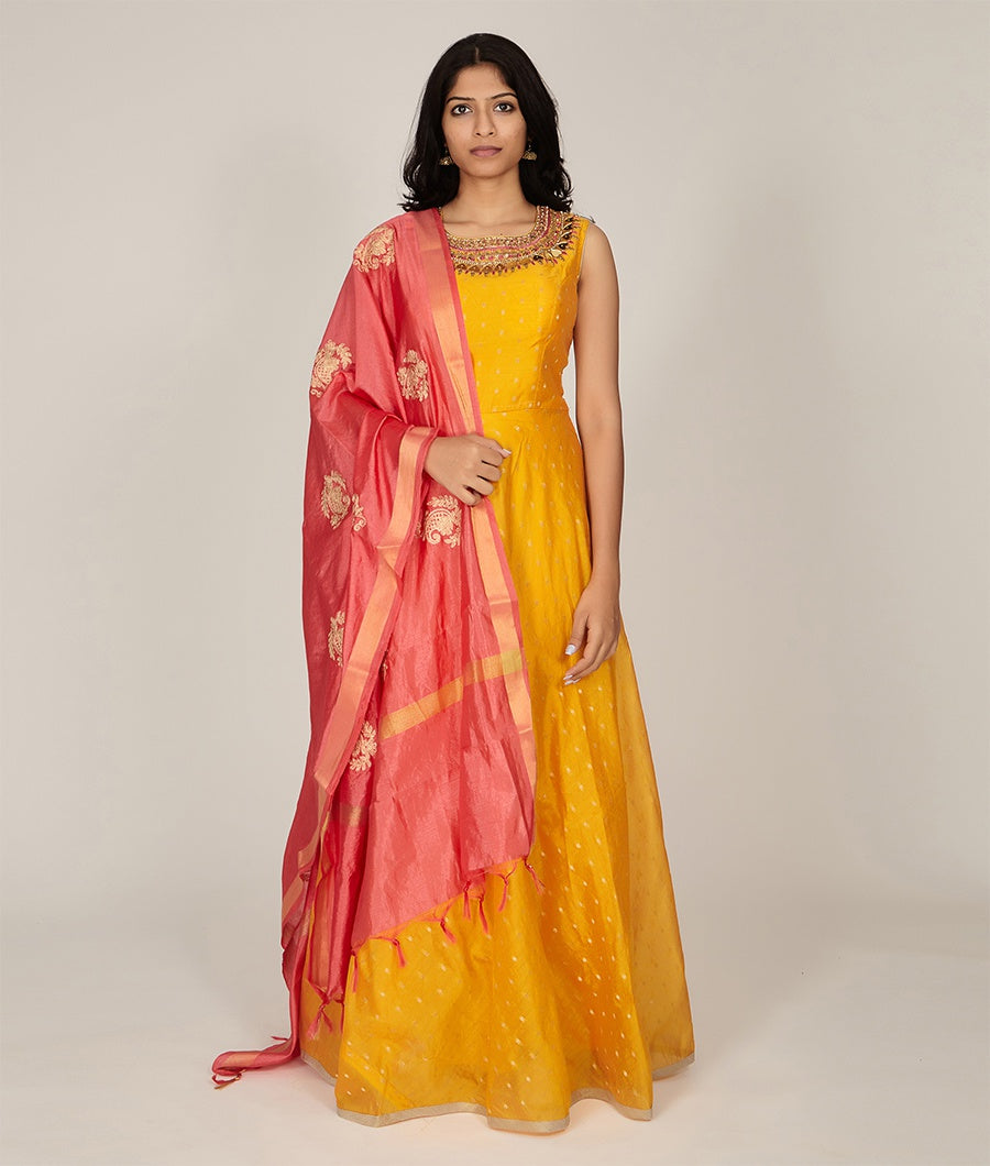 Yellow Chanderi Silk Cotton Salwar Kameez - kaystore.in