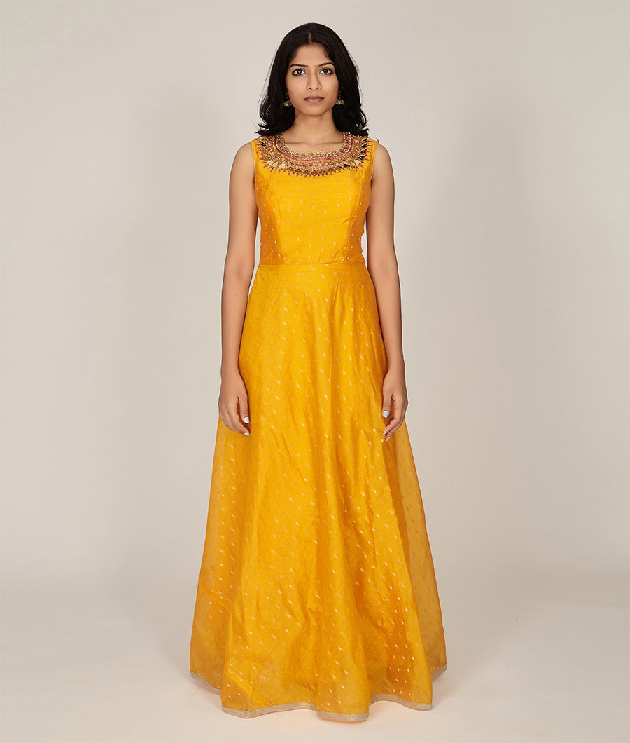 Yellow Chanderi Silk Cotton Salwar Kameez - kaystore.in