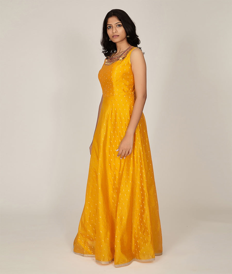 Yellow Chanderi Silk Cotton Salwar Kameez - kaystore.in