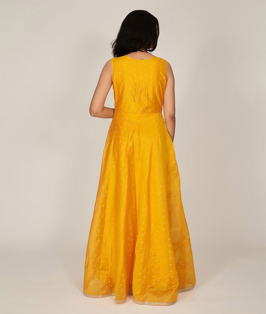 Yellow Chanderi Silk Cotton Salwar Kameez - kaystore.in