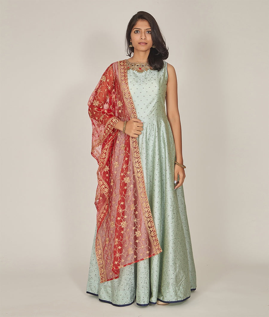 Green Chanderi Silk Salwar Kameez - kaystore.in