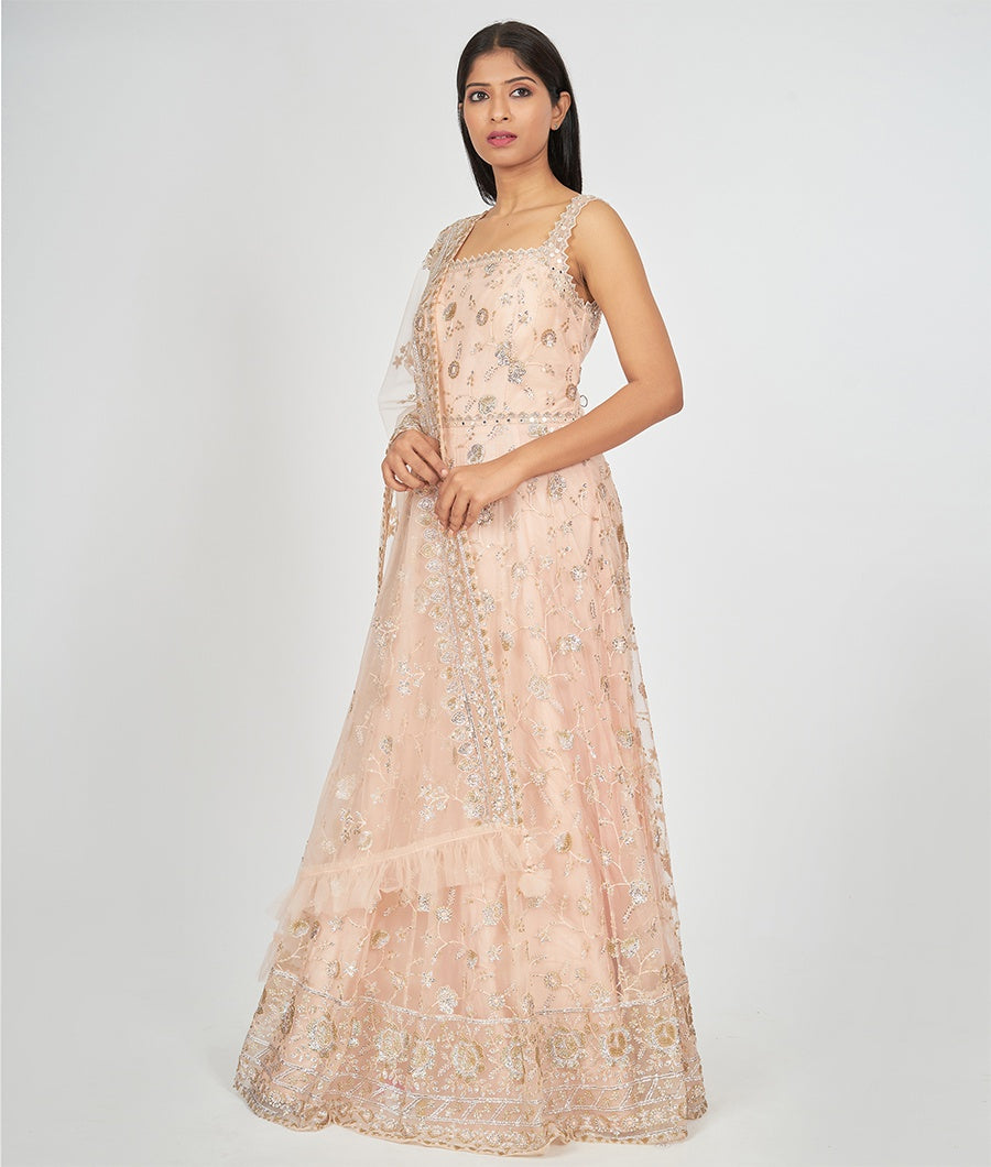 Peach Net Salwar Kameez - kaystore.in