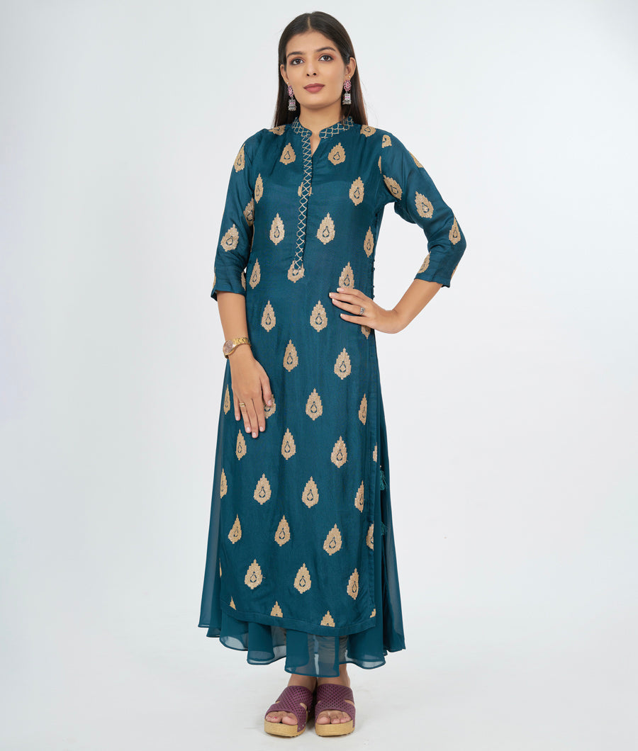 Peacock Blue Silk Kurti - kaystore.in