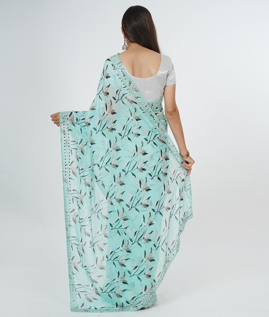 Muliti Colour Organza Saree Mirror With Pearl And Stone Work - kaystore.in