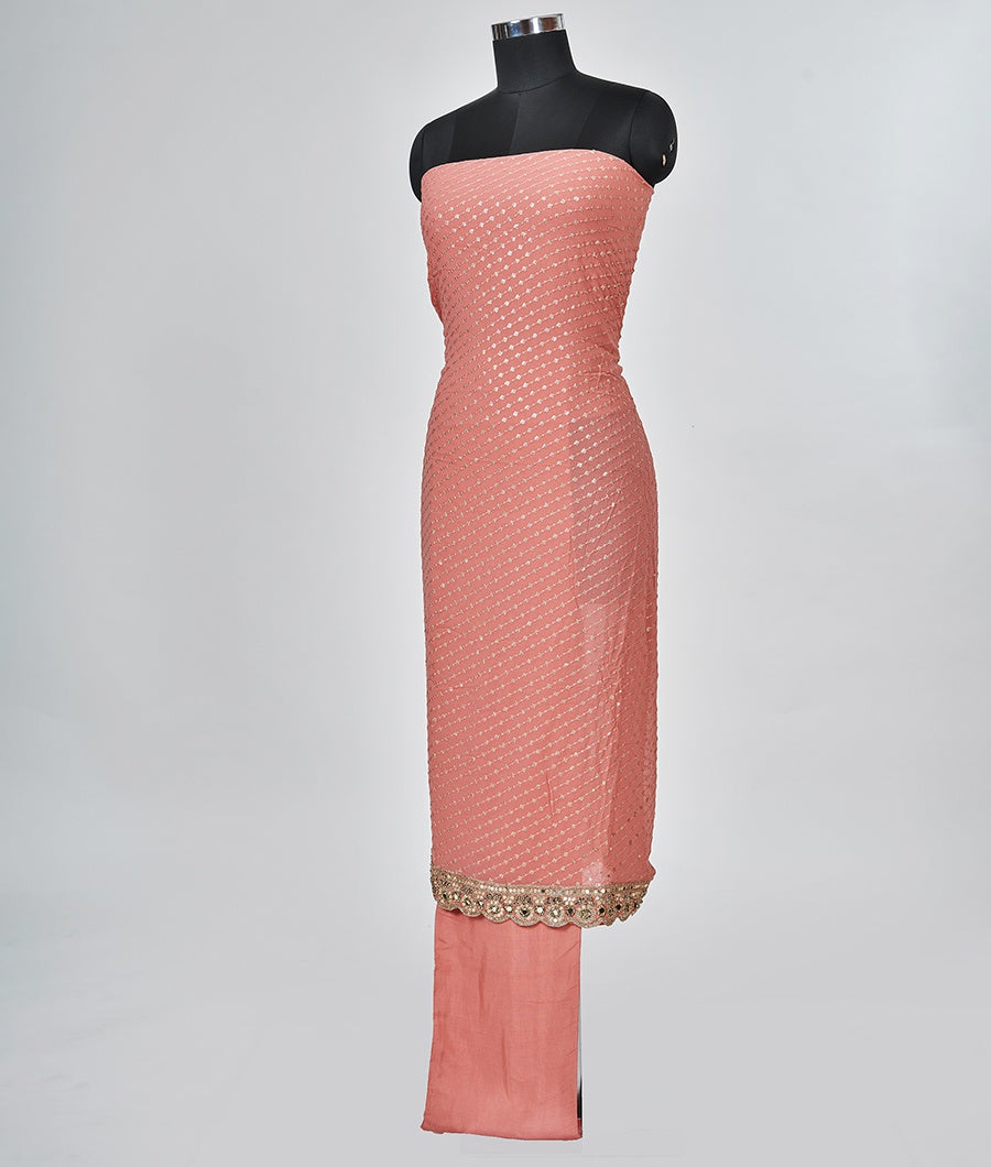 Peach Georgette Unstitched Salwar - kaystore.in