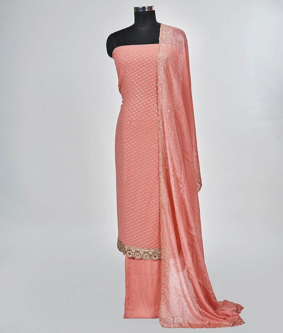 Peach Georgette Unstitched Salwar - kaystore.in