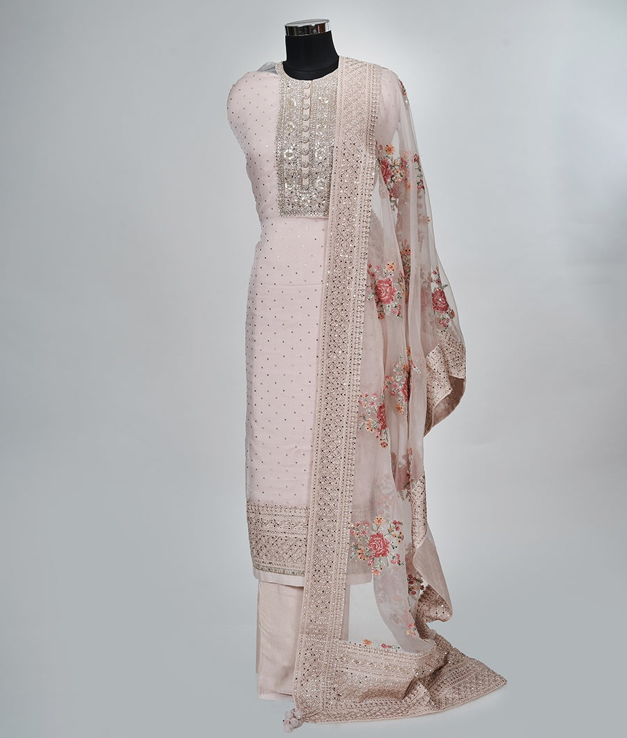 Pink Organza Unstitched Salwar - kaystore.in