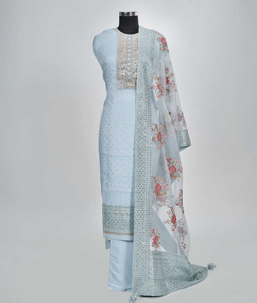 Sky Blue Unstitched Salwar - kaystore.in